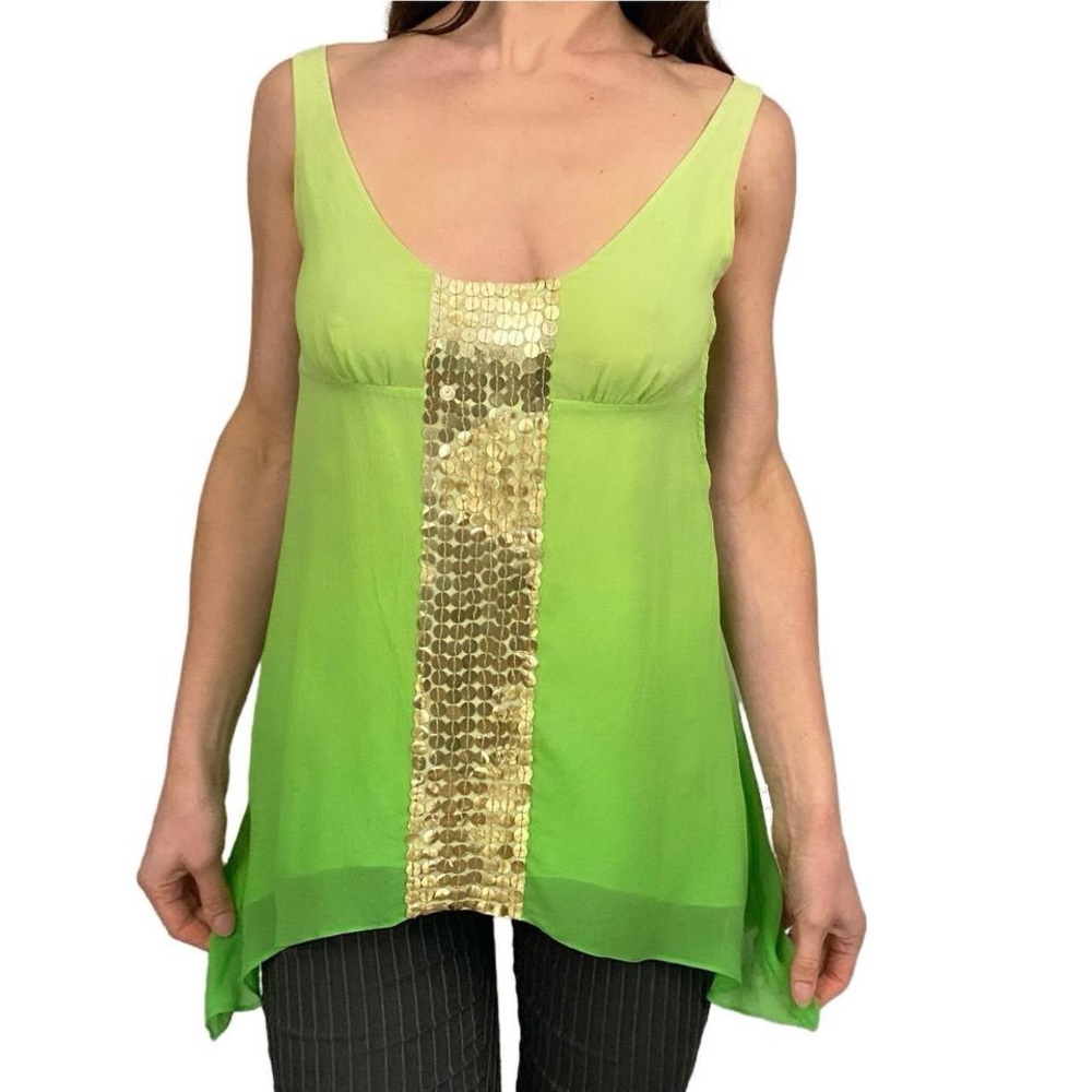 Bcbg maxazria lime silk embellished tank top